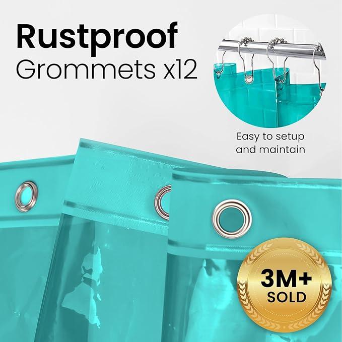 LiBa Bathroom Shower Curtain Premium PEVA Non-Toxic, Green Clear Waterproof Plastic Shower Curtain Liner with Rust Proof Grommets 8G Bathroom Accessories 72x72 - ModernBath