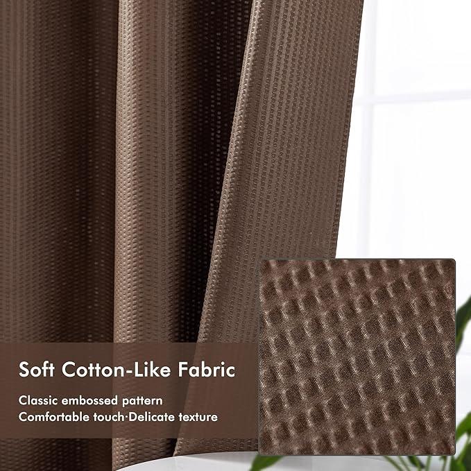 Mrs Awesome No Hook Shower Curtain with Snap-in Liner, Embossed Waffle Design Fabric Shower Curtain for Bathroom, Soft & Lightweight, 71x74, Chocolate - ModernBath