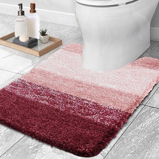 OLANLY Luxury Toilet Rugs U-Shaped 24x20, Extra Soft and Absorbent Microfiber Bathroom Rugs, Non-Slip Plush Shaggy Bath Mat, Machine Wash Dry, Contour Bathroom Mats for Toilet Base, Red - ModernBath