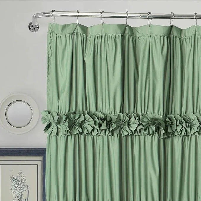 Homechoice Decor Light Green Ruffle Shower Curtain, Vintage Handcrafted Bow Tie Bath Curtain for Master Bathroom, Ruched Microfiber Bathroom Curtain with 12 Buttonholes, 72" W x 72" H (LQ-10) - ModernBath