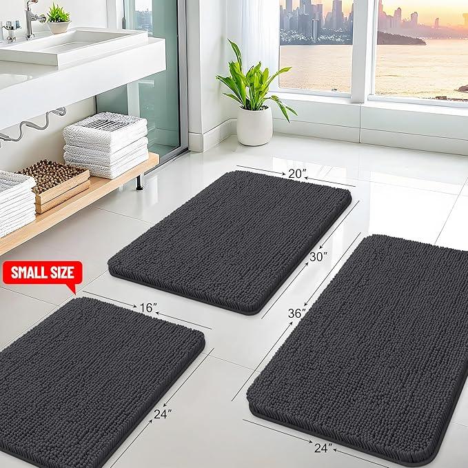 Arotive Bathroom Rugs 24x16, Extra Soft Absorbent Shaggy Chenille Bath Rugs, Machine Washable Rubber Backing Non-Slip Bath Mats for Bathroom Floor Tub and Shower, Home Decor Accessories, Dark Grey - ModernBath