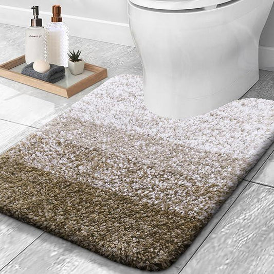 OLANLY Luxury Toilet Rugs U-Shaped 24x20, Extra Soft and Absorbent Microfiber Bathroom Rugs, Non-Slip Plush Shaggy Bath Mat, Machine Wash Dry, Contour Bathroom Mats for Toilet Base, Coffee - ModernBath