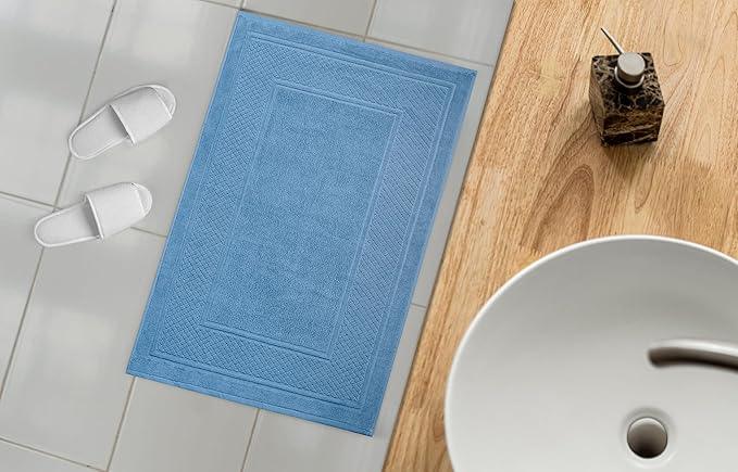 Avalon Towels Light Blue Bath Mat - 100% Cotton Set of 2 Absorbent Bathmat - Bathroom Mats Quick Dry Bath Mats for Bathrooms (22x34 Inches) - ModernBath