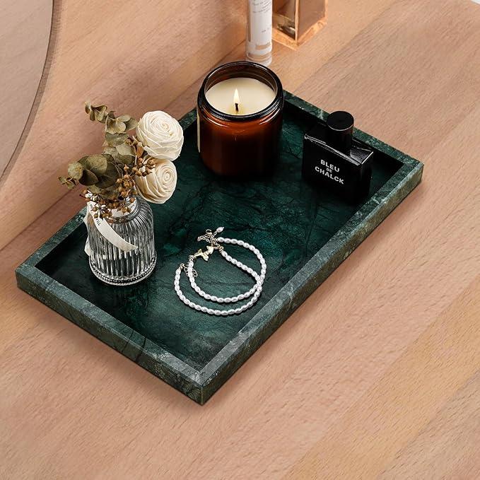 Zilukar Real Natural Marble Tray for Bathroom, Vanity, Kitchen and Desktop, Rectangle Genuine Marble Stone Tray for Jewelry, Cosmetics, Candles, Lotion, Perfume and Home Decor - ModernBath