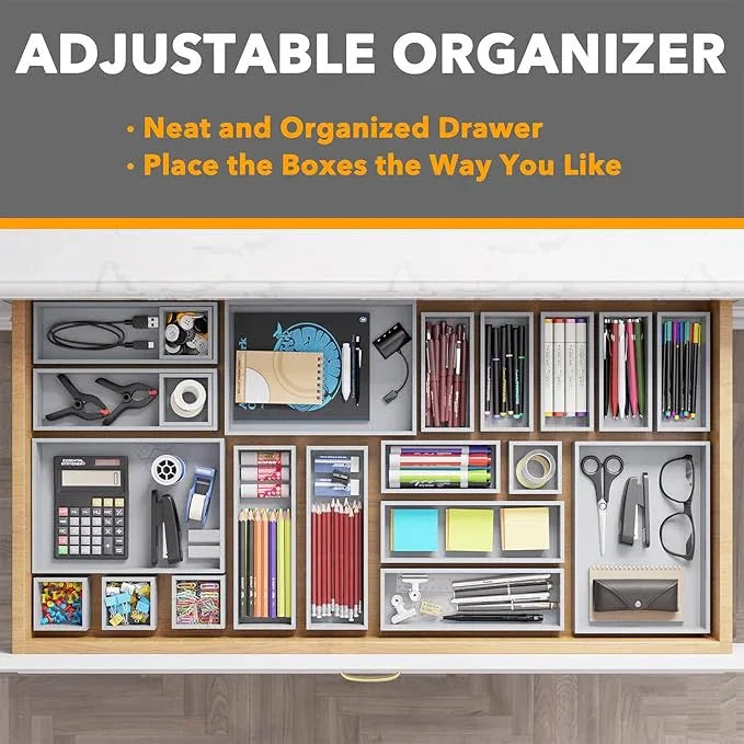 SpaceAid 21-Piece Bamboo Drawer Organizer Storage Boxes Set, Wood Tray Junk Drawer Organizers Multi-Use Divider Bins for Kitchen, Bathroom, Office Desk and Makeup Organization (21 Pack, Gray) - ModernBath