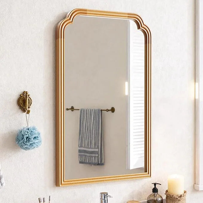 Ferytange Wood Frame Wall Mirror for Bathroom, Rounded Corner Arch Rectangle Mirror for Entryway, Living Room or Bedroom Home Decor - Light Woodgrain [20" x 30" Natural Color] - ModernBath
