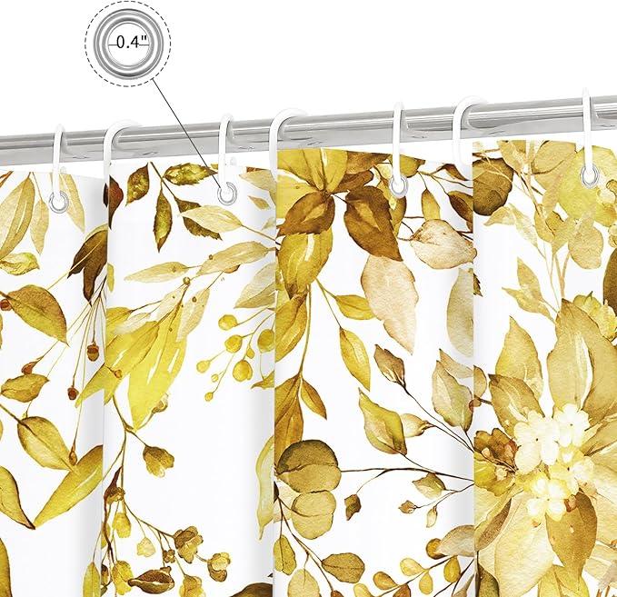 Gibelle Yellow Eucalyptus Shower Curtain, Watercolor Plant Leaves with Floral Bathroom Shower Curtain Set, 72x72 - ModernBath