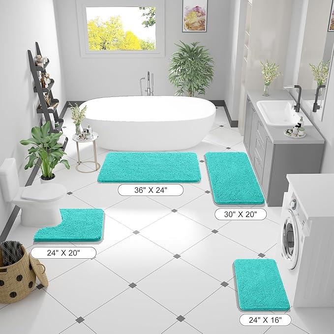 OLANLY Bathroom Rugs 44x24, Extra Soft Absorbent Chenille Bath Rugs, Rubber Backing Quick Dry, Machine Washable Bath Mats for Bathroom Floor, Tub and Shower, Home Decor Accessories, Teal - ModernBath
