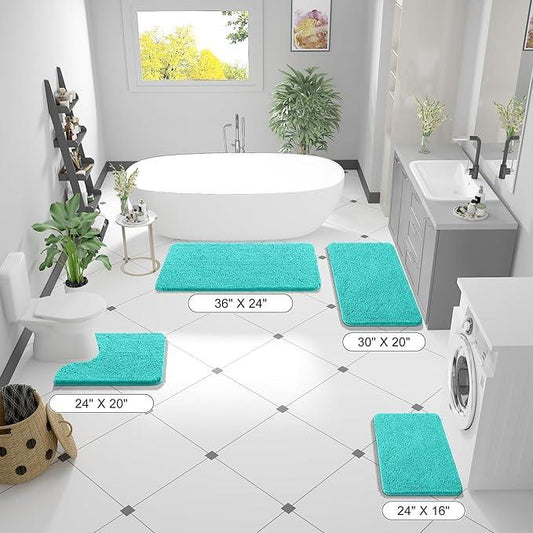 OLANLY Bathroom Rugs 44x24, Extra Soft Absorbent Chenille Bath Rugs, Rubber Backing Quick Dry, Machine Washable Bath Mats for Bathroom Floor, Tub and Shower, Home Decor Accessories, Teal - ModernBath