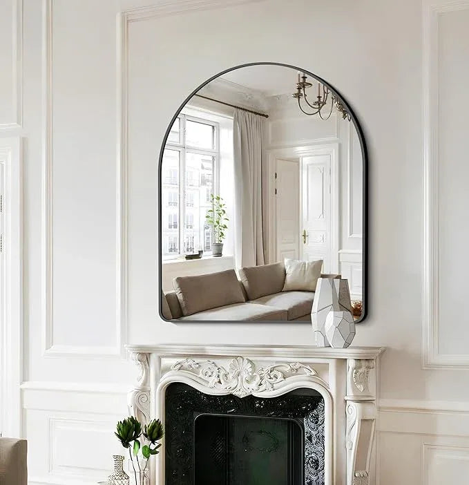 FORBATH Arched Bathroom Mirror 30x36 Inch, Bathroom Mirror Wall Mounted Modern Black Aluminum Frame Decor Dresser Mirror for Bedroom Living Room Entryway, Hanging or Leaning Against Wall - ModernBath