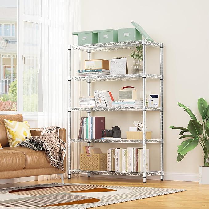 1750 LBS Storage Shelves 5-Tier Utility Shelving Unit Steel Organizer Wire Rack for Home,Kitchen,Office,Garage, Capacity 17.7" D x 47.2" W x 72.3" H | Organizer Wire Rack, for Home, Kitchen, Office, Garage, 1750 LBS Capacity - ModernBath