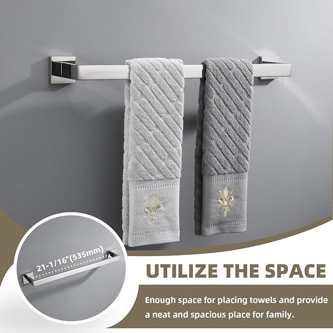 Suyar Polished Chrome Bathroom Hardware Set 4 Pieces, 304 Stainless Steel Bathroom Accessories, Include Robe Hook, Toilet Paper Holder, Hand Towel Holder, Bath Towel Bar - ModernBath