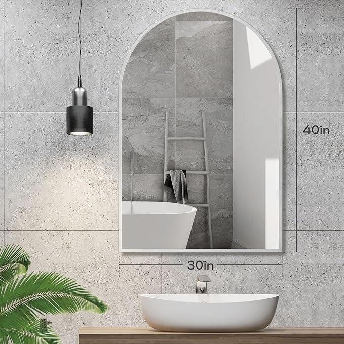 Minuover 30" x 40" Silver Arched Mirror, Large Arch Bathroom Vanity and Wall Decor Mirror for Living Room, Bedroom, Entryway, Fireplace Mantel (Tempered Glass) - ModernBath