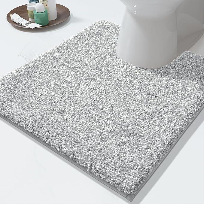 Yimobra Toilet Rugs U Shaped Washable, Soft Absorbent Microfiber Bathroom Rugs, Non Slip Quick Drying Shaggy Bath Mat,Contour Bathroom Mats for Toilet Base, Home Essentials,24x20,Grey and White - ModernBath
