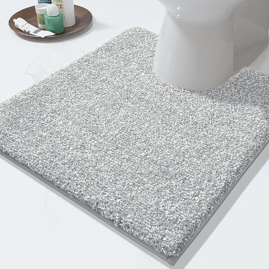 Yimobra Toilet Rugs U Shaped Washable, Soft Absorbent Microfiber Bathroom Rugs, Non Slip Quick Drying Shaggy Bath Mat,Contour Bathroom Mats for Toilet Base, Home Essentials,24x20,Grey and White - ModernBath