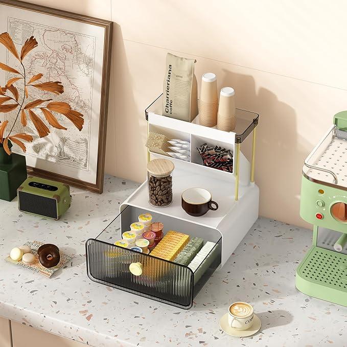 FOLLOWIN Bathroom Counter Organizers and Storage with Drawer,Cosmetic Organizer with Make Up Brush Holder,Perfume Makeup Shelf,3-Tier Vanity Storage,Smoky Gray - ModernBath