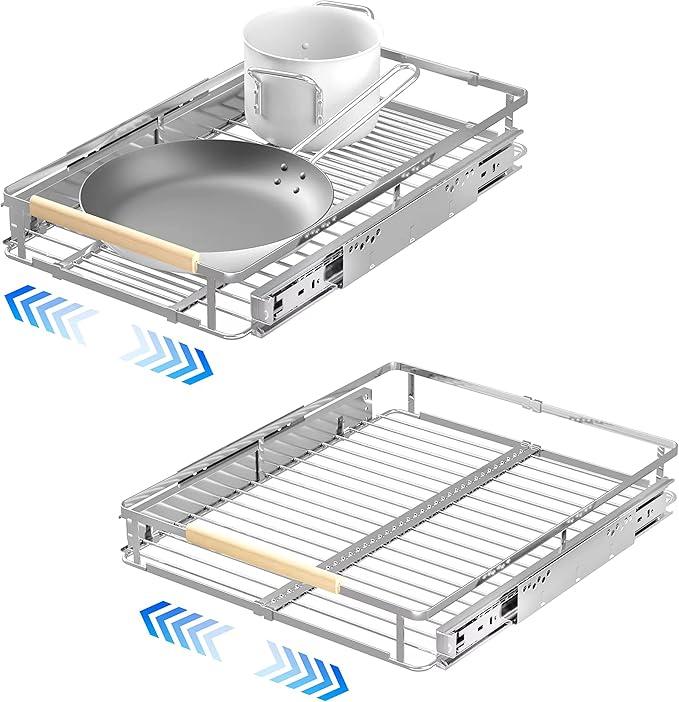 2Pack Pull Out Cabinet Organizer, 12.2~17.9"W x 22.5"D Expandable Pull Out Shelves for Kitchen Cabinets, Heavy Duty Metal Slide Out Pantry Shelves Sliding Shelf for Home Kitchen,Under Sink,Wardrobe - ModernBath