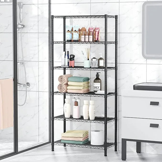 6 Tier Adjustable Storage Shelves,Heavy Duty Metal Utility Shelf 900LBS Capacity,Wire Shelving Unit Organizer Rack for Home,Kitchen,Office,Bathroom,Pantry Room,12" D x 22" W x 69" H,Black - ModernBath