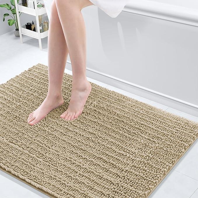 Arotive Luxury Chenille Bathroom Rug Mat, Extra Soft Thick Absorbent Shaggy Bath Rugs, Non-Slip Machine Wash Dry, Plush Bath Mats for Bathroom, Shower and Tub, 47x32, Beige - ModernBath