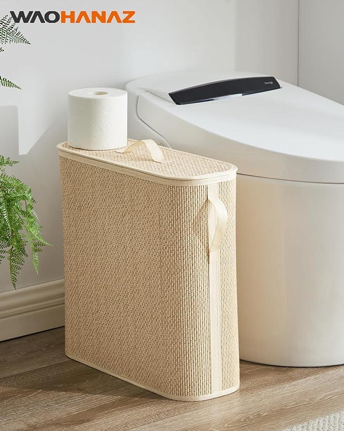 Bamboo Toilet Paper Storage Basket with Lid & Handle - 32L Large Capacity Handwoven Bathroom Organizer for 16 Rolls - Sturdy Stand Holder for Toilet Paper Organization, Light Natural - ModernBath