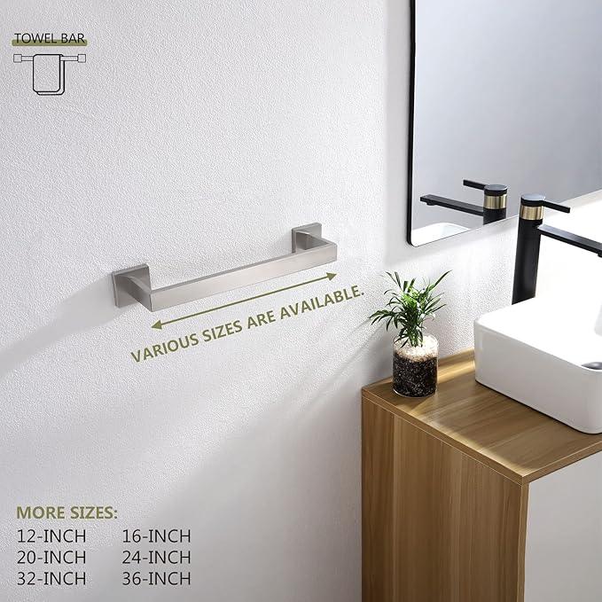 KOKOSIRI 12-Inch Single Towel Bar, Bathroom Kitchen Towel Holder, Wall Mounted SUS304 Stainless Steel Towel Rack, Brushed Nickel, B4003BR-L12 - ModernBath