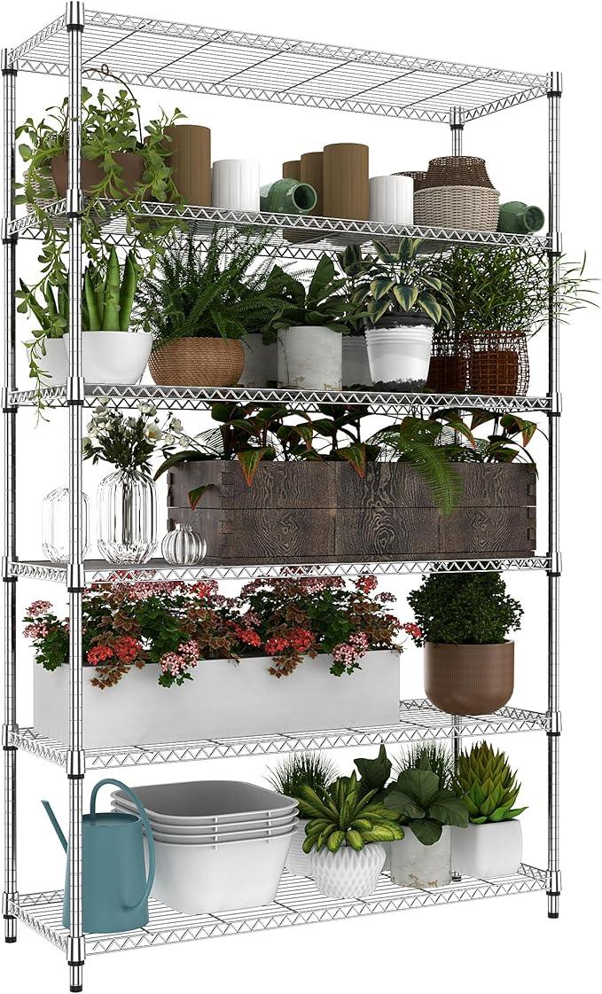 6 Tiers Storage Shelves Load 2100LBS, Metal Shelving Wire Metal Shelving Unit Shelves for Storage Adjustable Garage Shelving for Pantry Kitchen Garage Chrome 17.7" D x 47.3" W x 82.4" H - ModernBath