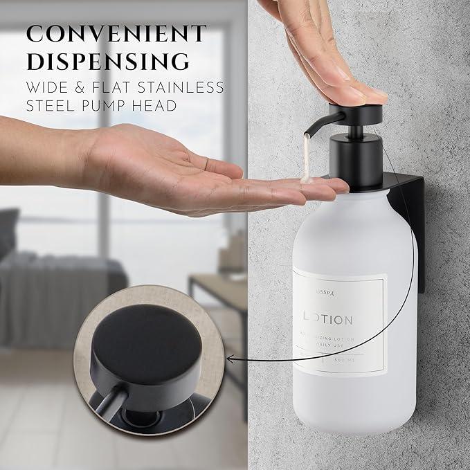 Shampoo & Conditioner Dispenser - Shower Soap Dispenser Wall Mounted - 16.9 Oz Plastic Bottle with Pump & Holder - Shampoo Dispenser - Shower Dispenser Chamber No Drill (1 X White/Black) - ModernBath