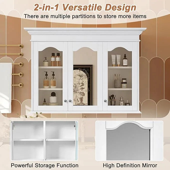 Merax Wall Mounted Bathroom Medicine Cabinet with Mirror, 40" x 28" Bathroom Wall Cabinet with Storage, Glass Doors and Adjustable Shelves, Mirrored Door Over The Toilet Storage Cabinet - ModernBath