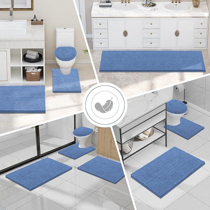 Smiry Luxury Chenille Bathroom Rugs 30x20, Extra Soft and Absorbent Shaggy Bath Mat, Machine Washable, Non-Slip Plush Carpet Runner for Tub, Shower, and Floor, Home Decor Accessories, Cornflower Blue - ModernBath