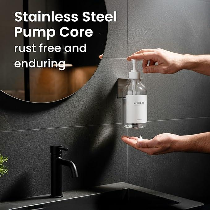 MaisoNovo Shampoo and Conditioner Dispenser - Shower Soap Dispenser Wall Mounted - 16.9 fl oz Set of 1 Clear Plastic Bottles White Pump - 1 Chamber No Drill - ModernBath
