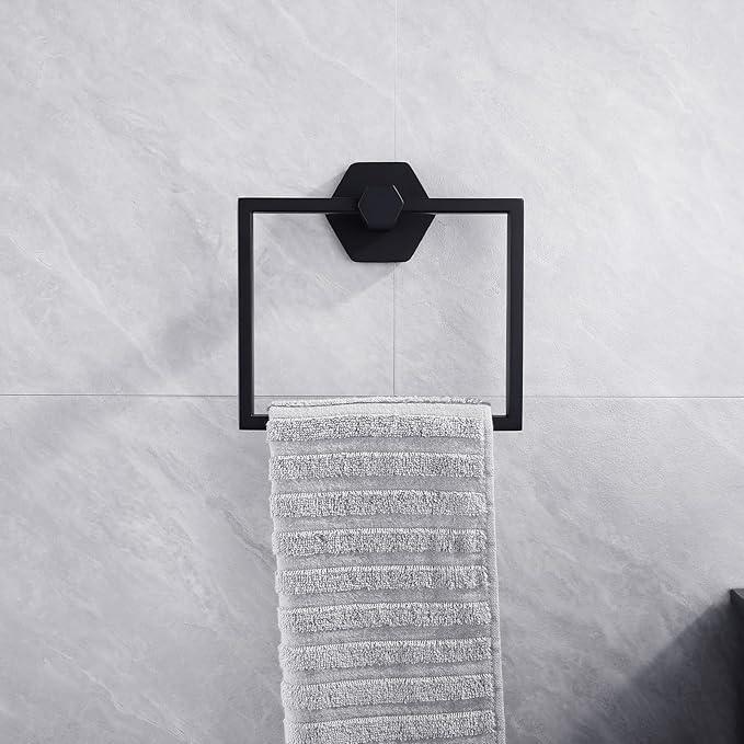 GERZWY Bathroom 2-Piece Accessory Set SUS 304 Stainless Steel Toilet Paper Holder Towel Ring Wall Mount, Matte Black - ModernBath