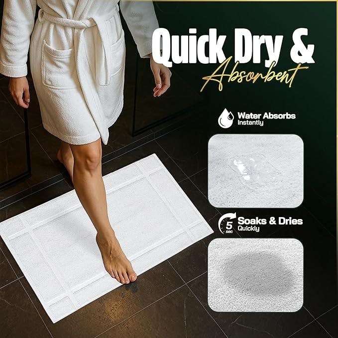 Pearl Linens Pack of 6 100% Cotton Bath Mat 18x25 inches, Soft & Absorbent Quick Dry Bathroom Mat Set, Not Bathroom Rugs, After Shower Mat, Bath Tub Mat, 687 GSM, Machine Washable, White - ModernBath