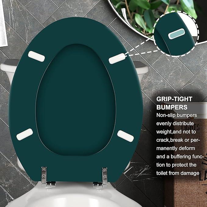 Dark Green Elongated Toilet Seat Natural Wood Toilet Seat with Zinc Alloy Hinges, Easy to Install also Easy to Clean, Scratch Resistant Toilet Seat by Angol Shiold (Elongated, Dark Green) - ModernBath