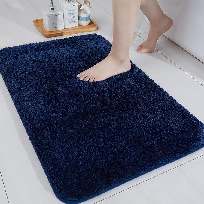 COSY HOMEER Bath Rugs for Bathroom Extra Thick- Anti-Slip Bath Mats Soft Plush Yarn Shaggy 100% Strong Mirco Polyeste Mat Living Room Bedroom Mat Floor Water Absorbent(Navy,20x32 - Inches) - ModernBath
