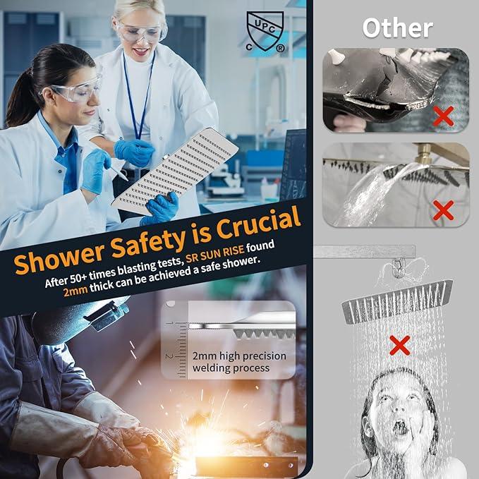 SR SUN RISE Polished Chrome Square Rainfall Shower Head and Handle Set, Wall Mounted Shower Fixtures, Metal Shower Faucet Trim Repair Kits (With Shower Valve) 16 Inches - ModernBath