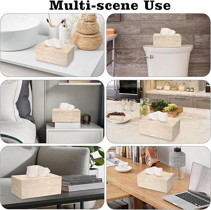 Sumnacon Rectangular Tissue Box Cover Natural Travertine Tissue Cover with Pads,Heavy Duty Stone Tissue Box Holder,Gorgeous Tissue Holder for Toilet Bathroom Kitchen Living Room Table,Light Beige - ModernBath