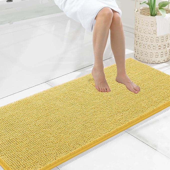 Smiry Luxury Chenille Bathroom Rugs 59x20, Extra Soft and Absorbent Shaggy Bath Mat, Machine Washable, Non-Slip Plush Carpet Runner for Tub, Shower, and Floor, Home Decor Accessories, Yellow - ModernBath