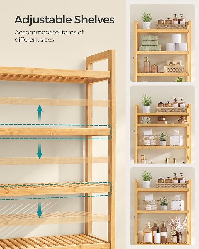SONGMICS Over The Toilet Storage, 4-Tier Over Toilet Bathroom Organizer with Adjustable Shelves, 10.2 x 24.8 x 72.8 Inches, Space-Saving, Natural Beige UBTS041N01 - ModernBath
