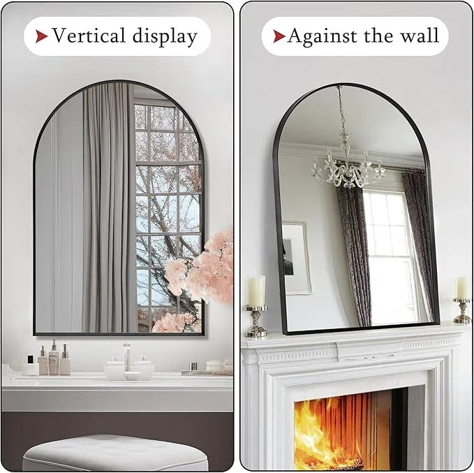 Minuover Large Black Arched Mirror, 30" x 40" Modern Brushed Metal Frame Arch Wall Decorative Mirror, Arched Top Bathroom Vanity Mirror for Living Room Bedroom Fireplace Mantel, Tempered Glass - ModernBath