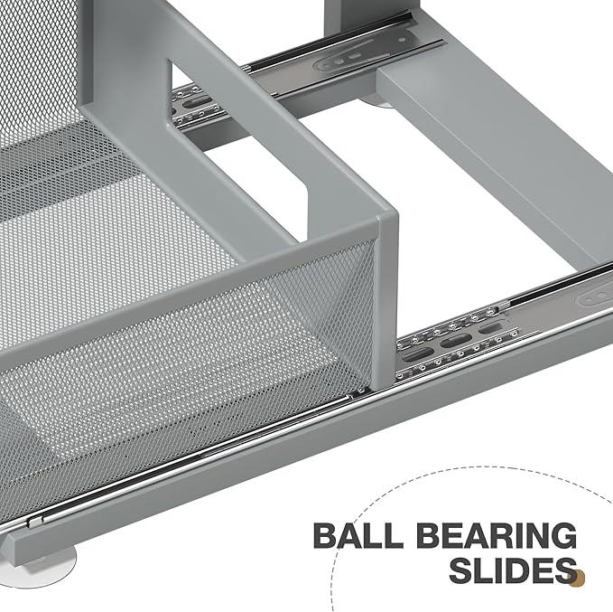 2 Pack 15.74IN-Depth Under Sink Organizer With Next-Gen Ball-Bearing Slides,2-Tier Pull Out Cabinet Storage,Height Adjustable Drawer Shelf for Bathroom,Kitchen,Laundry,Cabinet,Pantry-Gun Gray - ModernBath