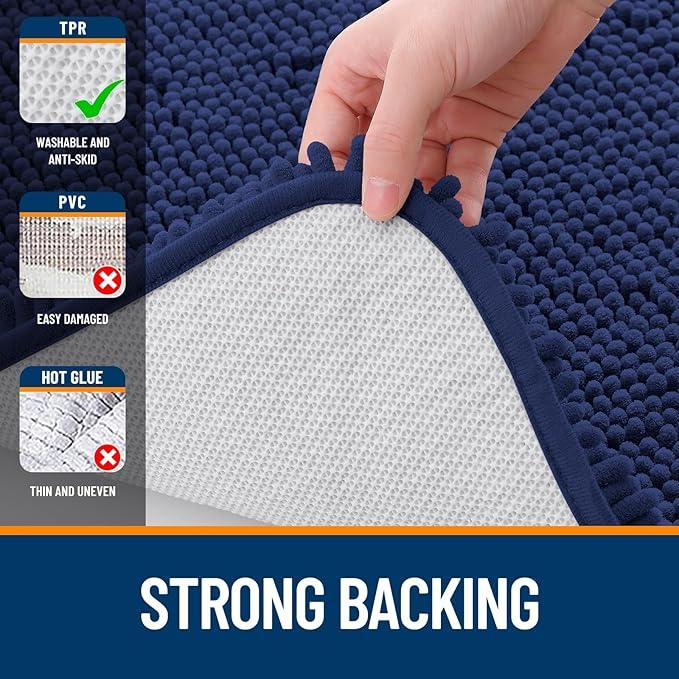 OLANLY Bathroom Rugs 30x20, Extra Soft Absorbent Chenille Bath Rugs, Rubber Backing Quick Dry, Machine Washable Bath Mats for Bathroom Floor, Tub and Shower, Home Decor Accessories, Twilight Sapphire - ModernBath