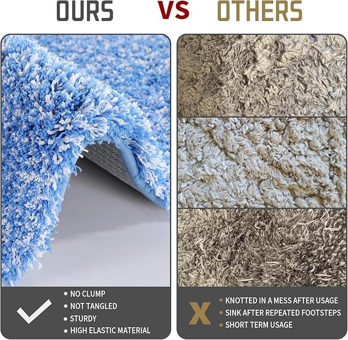 Yimobra Toilet Rugs U Shaped Washable 24x20, Ultra Soft and Water Absorbent Bath Mats, Non Slip Fluffy Shaggy Luxury Microfiber Contour Bath Rugs for Toilet, Dry Quick, Blue and White - ModernBath