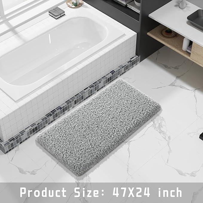Yimobra Fluffy Plush Bath Rug, Super Shaggy Soft Comfortable Non Slip, Water Absorbent Microfiber Bath Mat, Dries Quickly, Machine Washable Thick Bathroom Rugs for Shower, 47"x 24", Pure Gray - ModernBath