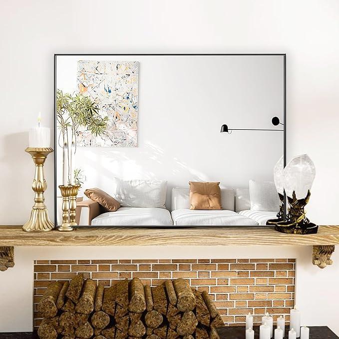 Bonverre 30x40 Inch Black Bathroom Mirror for Wall, Aluminum Frame Rectangle Rectangular Vanity Mirror, Modern Large for Bedroom, Living Room, Horizontal or Vertical - ModernBath