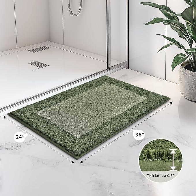 anllugs Bathroom Rugs 24" x 36", Non-Slip Extra Soft Absorbent Bath Rugs, Machine Washable Quick Dry Bath Mats for Bathroom Floor, Shower, Bathtub and Sink, Sage Green & Budding Green - ModernBath