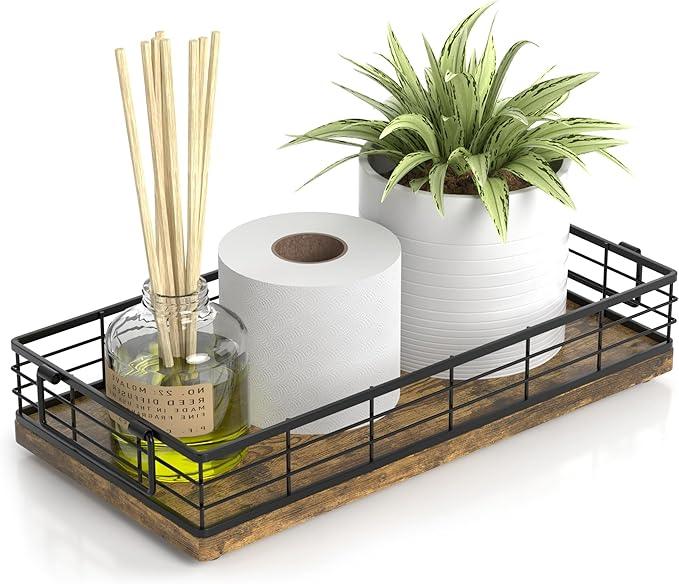 JNFUZ Toilet Paper Basket, 13 Inch Farmhouse Bathroom Basket MDF and Iron Tray Top of Storage Toiletries Organizer for Bathroom, Living Room and Kitchen (Rusty) - ModernBath