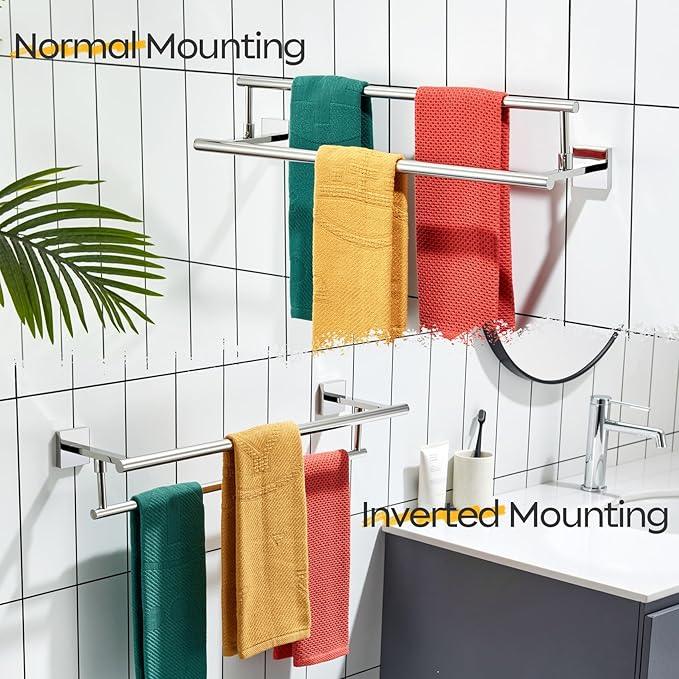 KOKOSIRI Towel Holder 24-Inch Bathroom Double Bath Towel Bars Kitchen Rack Wall Mounted Polished Chrome Stainless Steel B5009CH-L24 - ModernBath