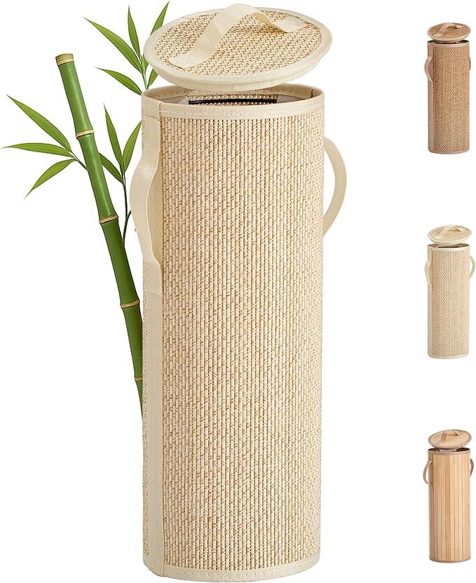 Bamboo Toilet Paper Storage Basket with Lid & Handle - 10L Handwoven Bathroom Organizer for 4 Rolls - Sturdy Stand Holder for Toilet Paper Organization, Light Natural - ModernBath