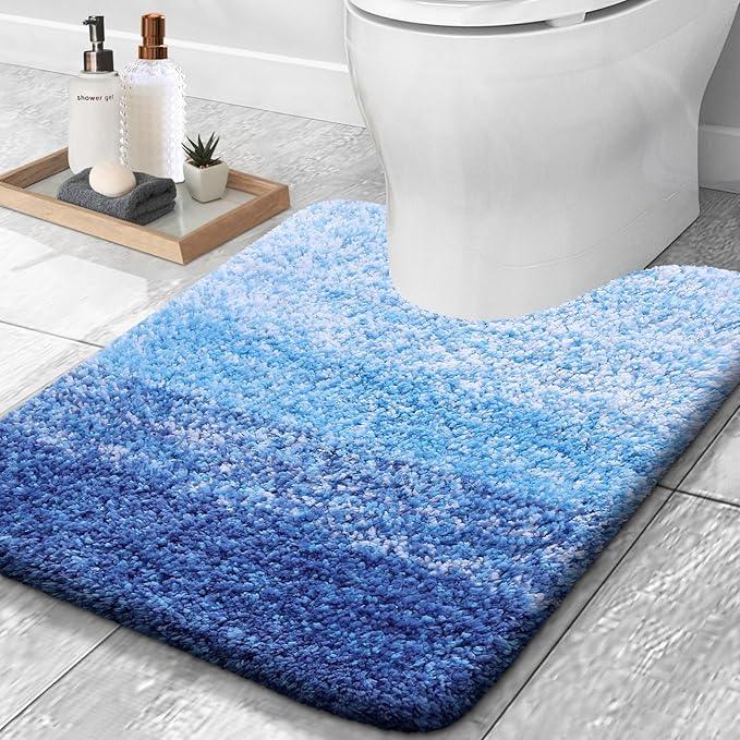 OLANLY Luxury Toilet Rugs U-Shaped 24x20, Extra Soft and Absorbent Microfiber Bathroom Rugs, Non-Slip Plush Shaggy Bath Mat, Machine Wash Dry, Contour Bathroom Mats for Toilet Base, Light Royal Blue - ModernBath