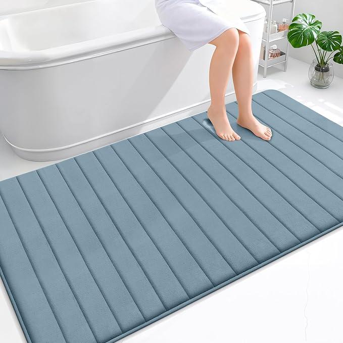 OLANLY Memory Foam Bath Mat 70x46, Super Soft Absorbent Bathroom Rugs, Quick Dry, Machine Washable Shower Floor Rugs, Bathmat Carpet, Bathroom Home Decor Accessories, Airy Blue - ModernBath